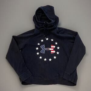 Under Armour Black Freedom USA Flag Neck Gaiter Hoodie L Large Loose EUC Men’s